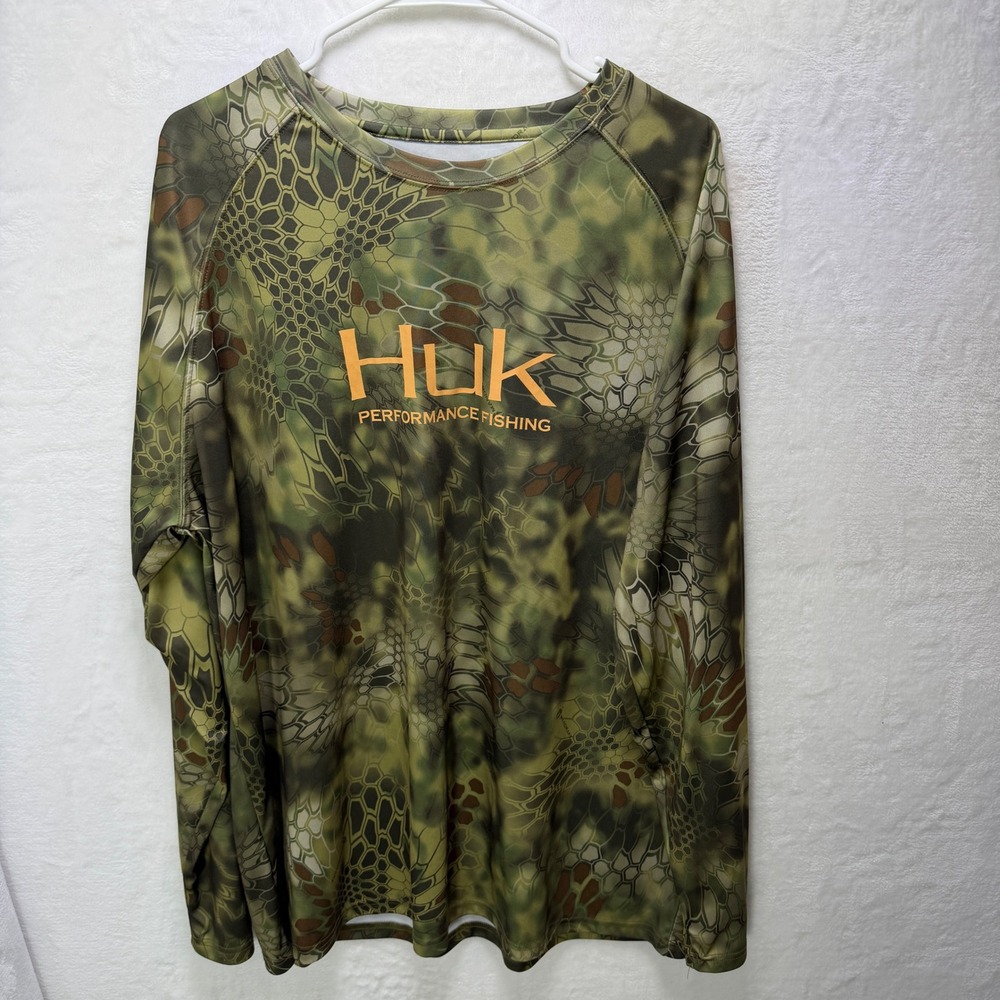 Huk Fishing Mens Long Sleeve Performance Shirt Kryptek Mandrake Camo Green XXL